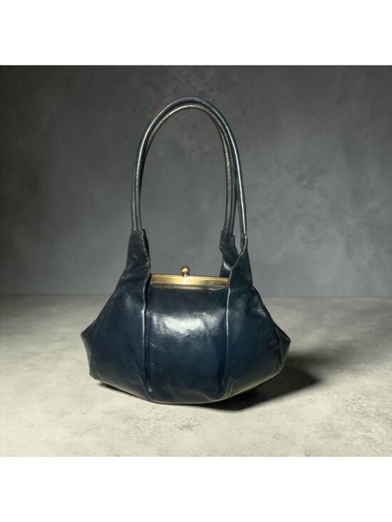 HOBO Handbags - VTG HOBO Blanche Satchel Blue Glaze Leather Fortune Cookie Frame Clasp Lock Y2K